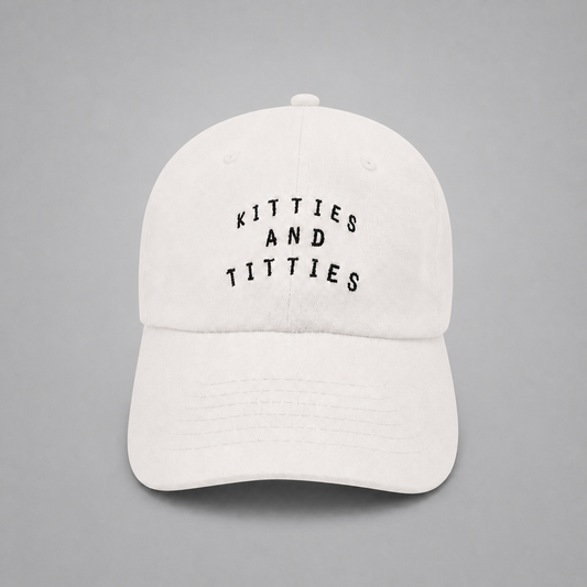 White KnT Cap on neutral studio gray background